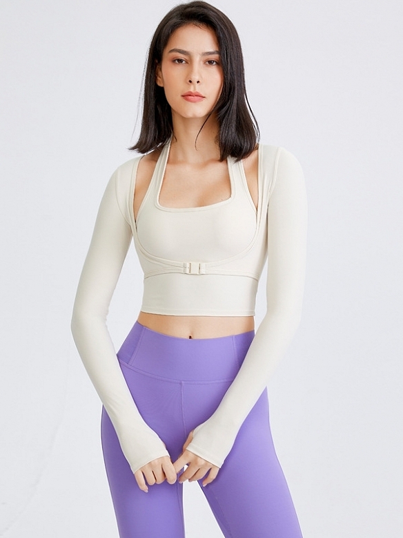 Damen Zweilagiges Sporttop mit BH Cropped Sportshirt FT063