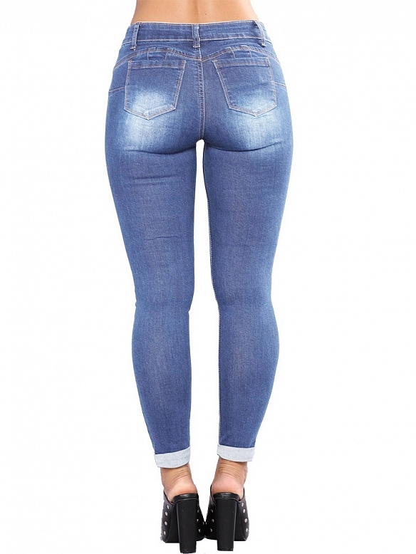 Damen Skinny Ankle Jeans mit Destroyed-Details FH155