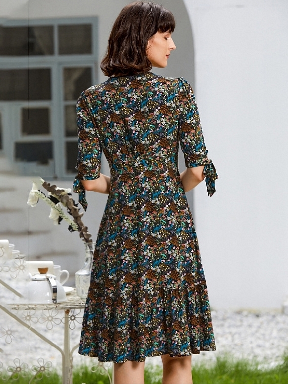 Damen Geblümtes Kleid in A-Linie FK005