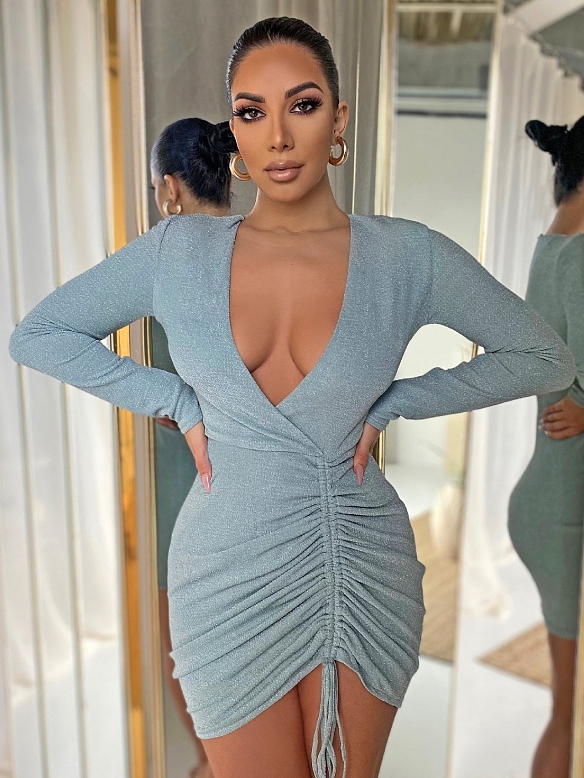 Damen Paillettenkleid mit V-Neck FK004