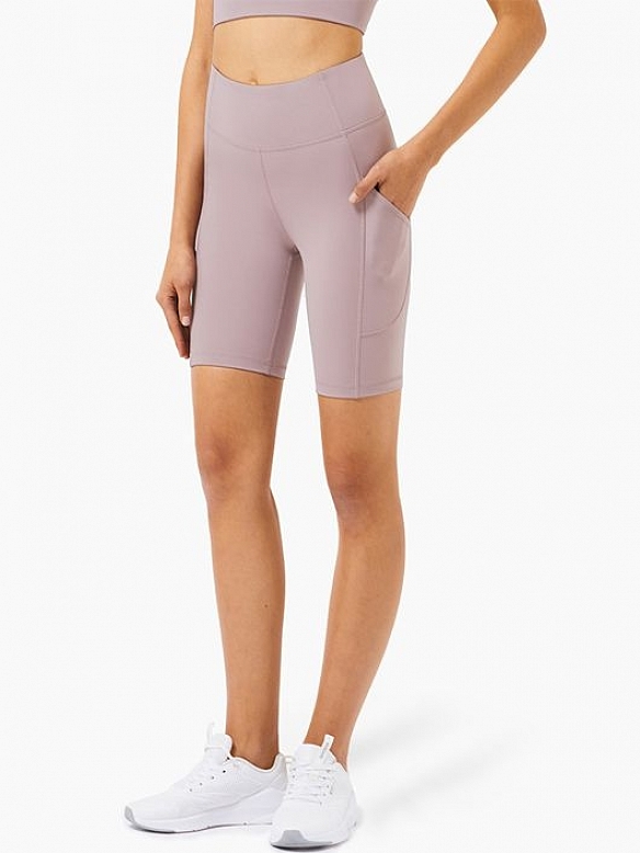 Damen Hohe elastische Shaping Sport-Radlershorts mit Taschen FH019