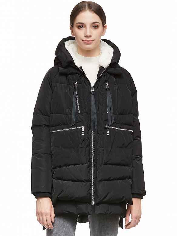 Damen Wintermantel mit Reißverschluss und Kapuze FT061