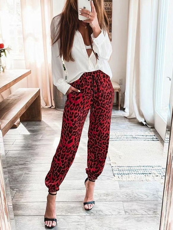 Damen Leopardenmuster High Waist Hose FH149