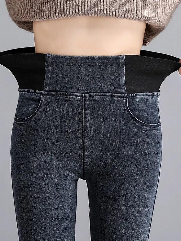 Damen Hohe elastische Teddy Gefütterte Jeans FH216