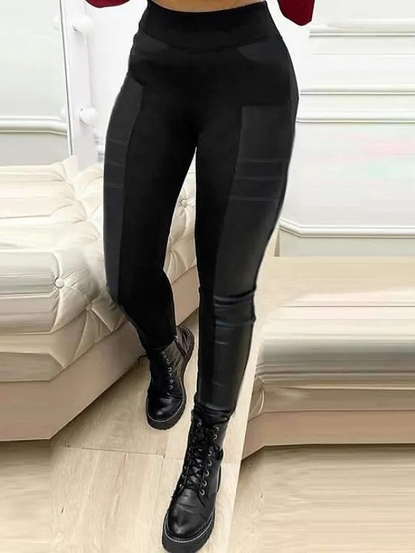 Damen High Waist Skinny Hose aus Lederimitat FH211