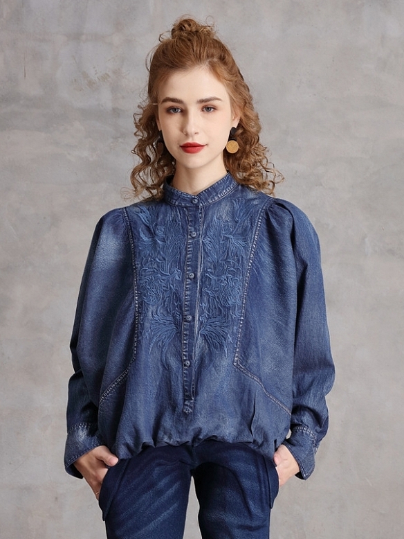 Damen Bluse mit Stickereien FT046