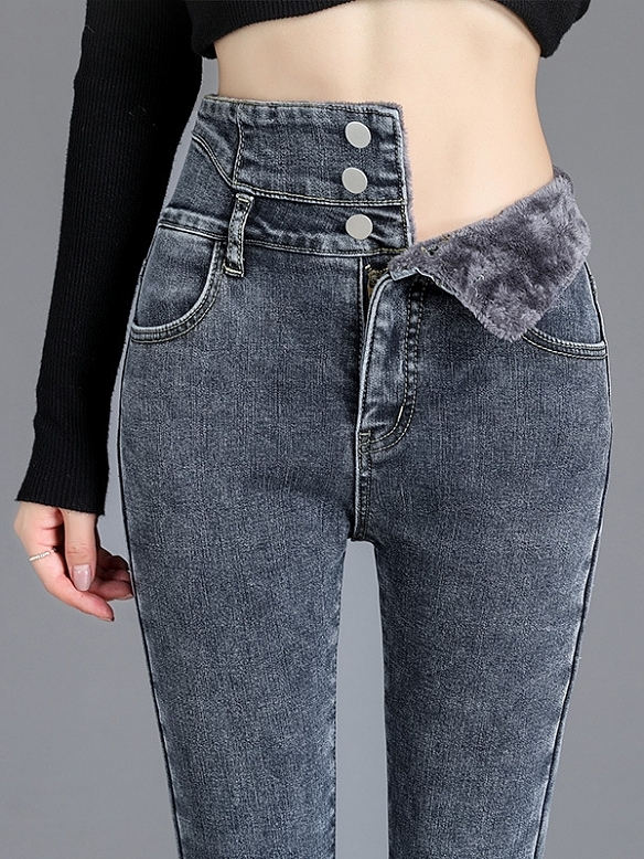 Damen Teddy Gefütterte Jeans Verdicken Leggings FH215