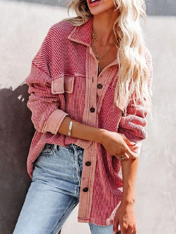 Damen Hemdjacke mit Turn-down-Kragen FT057