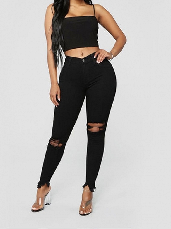 Damen Skinny High Waist Ripped Jeans FH166