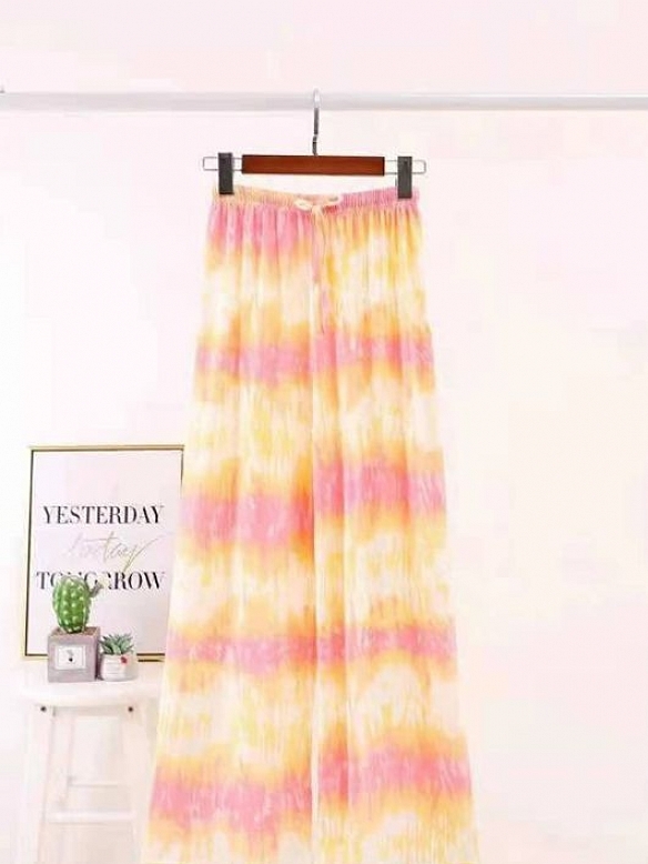 Damen Batik High Waist Freizeit Hose mit weitem Bein FH006