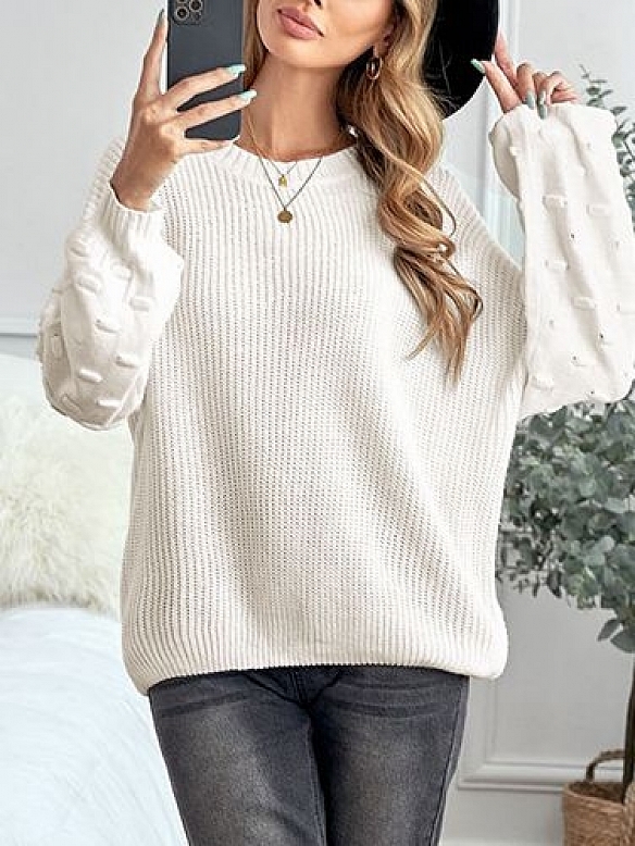 Damen Pullover mit Puffärmel und Bauchansatz QX033