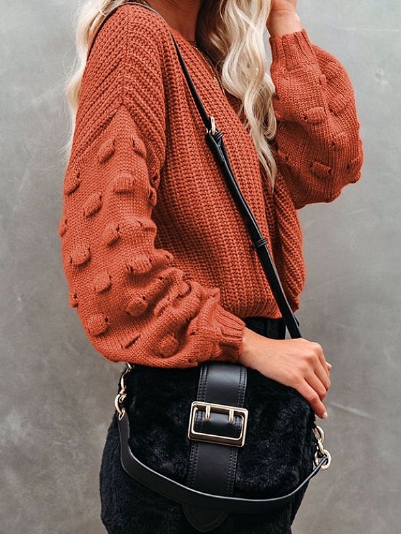 Damen Pullover mit Puffärmel und Bauchansatz QX033