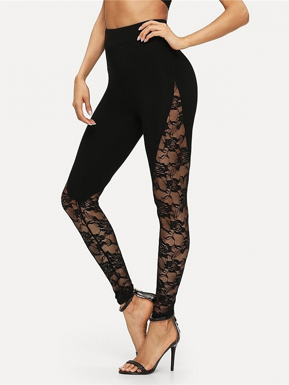 Damen Skinny High Waist Leggings mit Spitze FH229