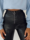 Damen Krokodilmuster Hose aus Lederimitat mit Zippern FH136
