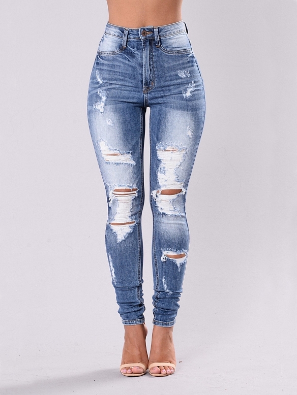 Damen Skinny High Jeans mit Destroyed-Details FH162