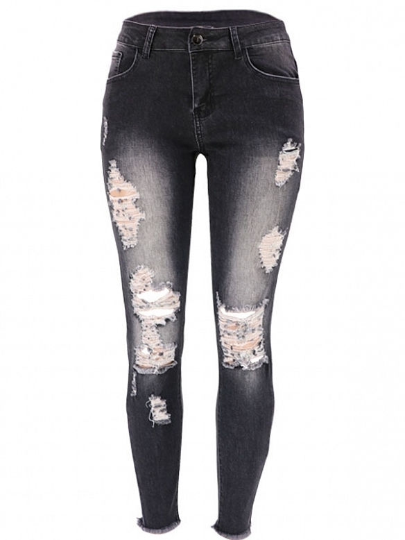 Damen Skinny Low Jeans mit Riss FH174