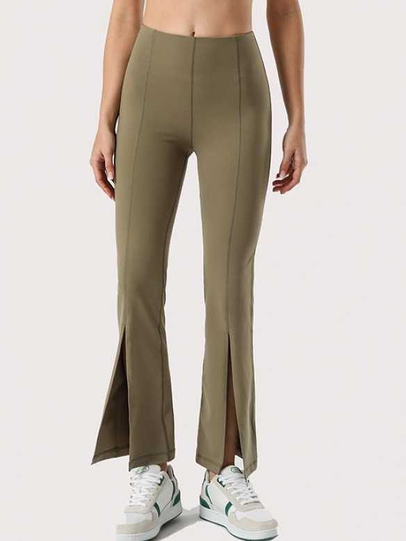 Damen High Waist Ausgestellte Sporthose mit Schlitzen FH033
