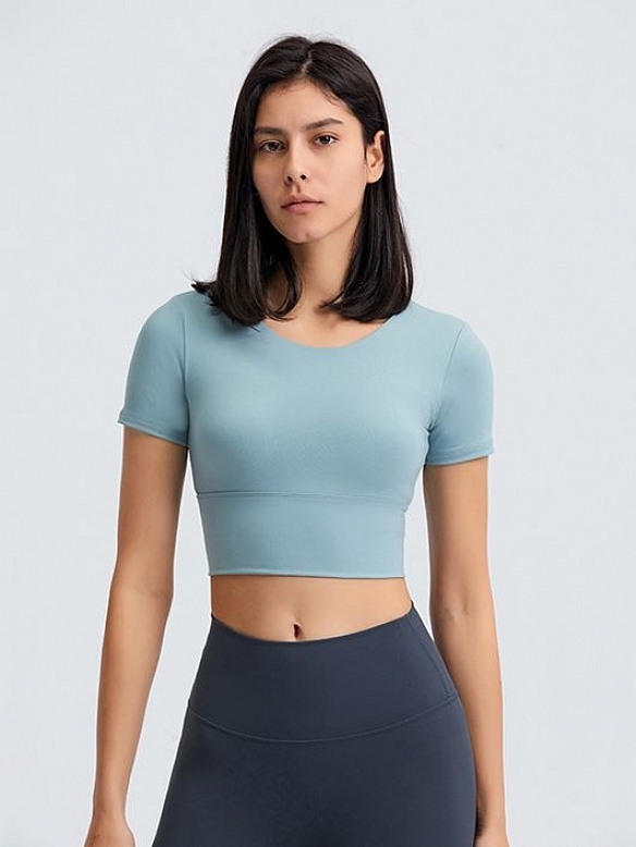 Damen Cropped Sportshirt mit BH FT020