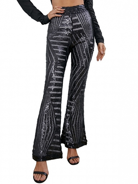 Damen Hohe Taille Ausgestellte Pailletten-Leggings FH237