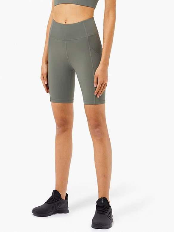 Damen Hohe elastische Shaping Sport-Radlershorts mit Taschen FH019