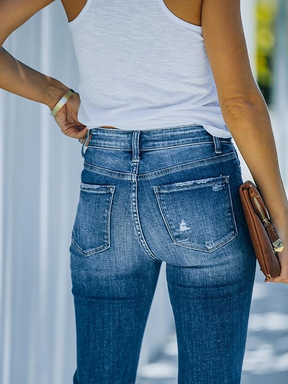 Damen Flare Jeans mit Destroyed-Details FH169