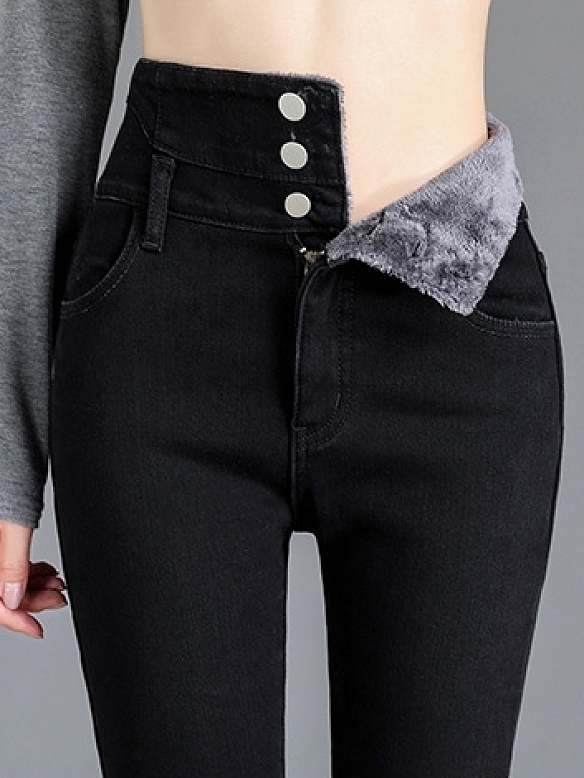 Damen Fleece-Lined Skinny High Waist Jeans FH201