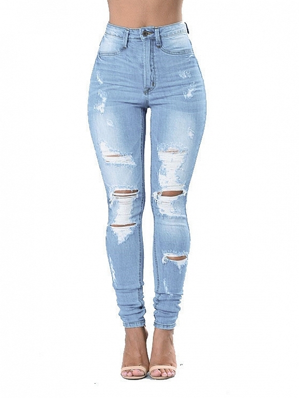 Damen Skinny High Jeans mit Destroyed-Details FH162