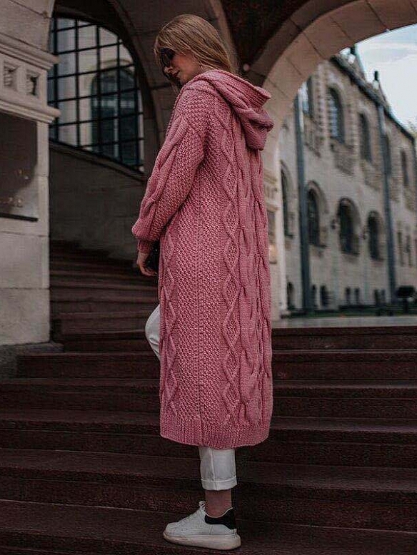 Damen Langer Cardigan mit Kapuze FT036