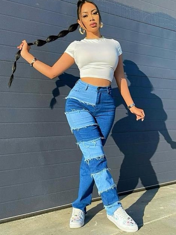 Damen Wide High Jeans mit Farbblock FH124