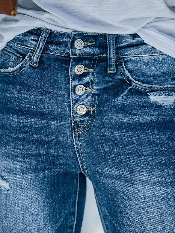 Damen Flare Jeans mit Destroyed-Details FH169