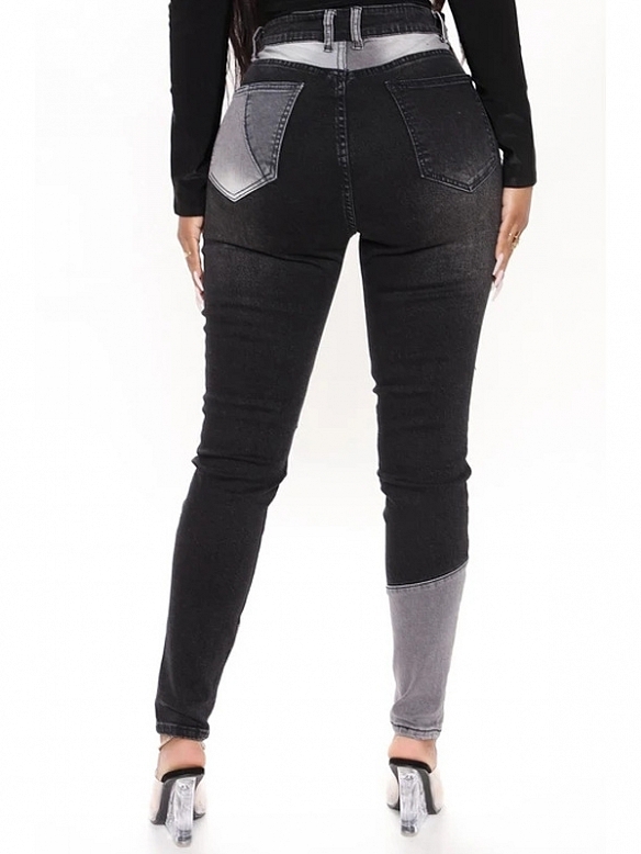 Damen Skinny High Jeans mit Farbblock FH119