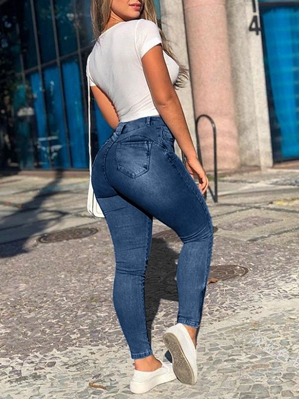 Damen Super Skinny High Jeans mit Zippern FH075