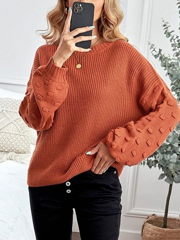 Damen Pullover mit Puffärmel und Bauchansatz QX033