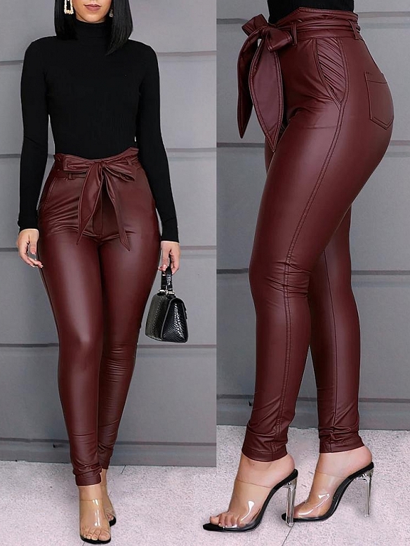 Damen High Waist Push Up PU Leggings FH139