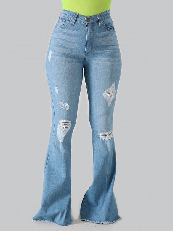 Damen Flare High Waist Jeans mit Destroyed-Details FH190