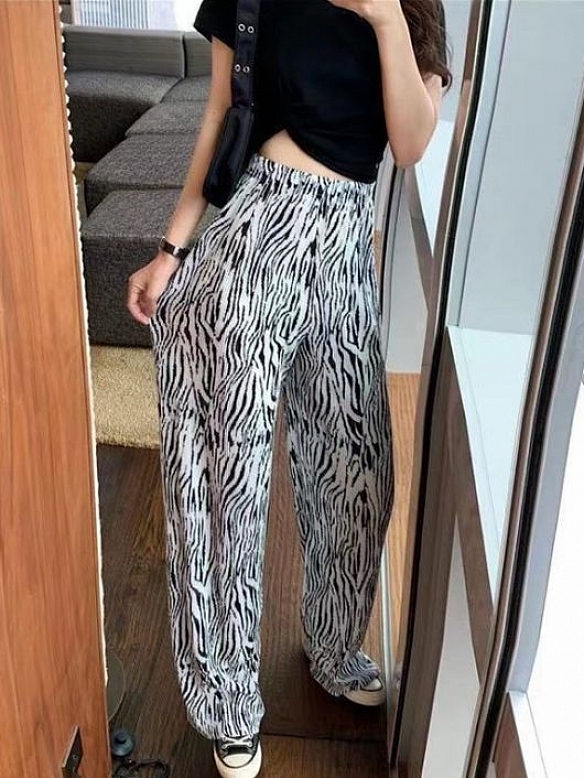 Damen Batik High Waist Freizeit Hose mit weitem Bein FH006