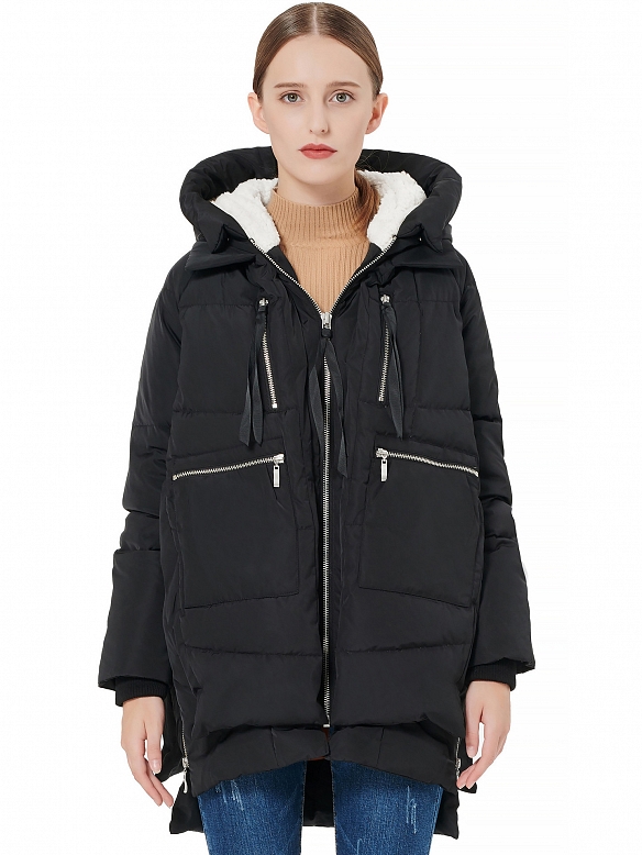 Damen Wintermantel mit Reißverschluss und Kapuze FT061