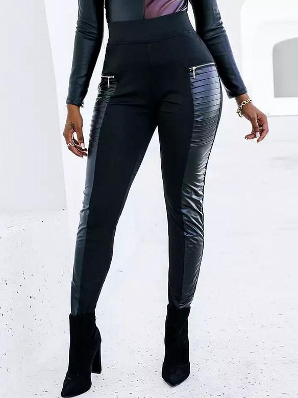 Damen Hose aus Lederimitat mit Zippern FH074