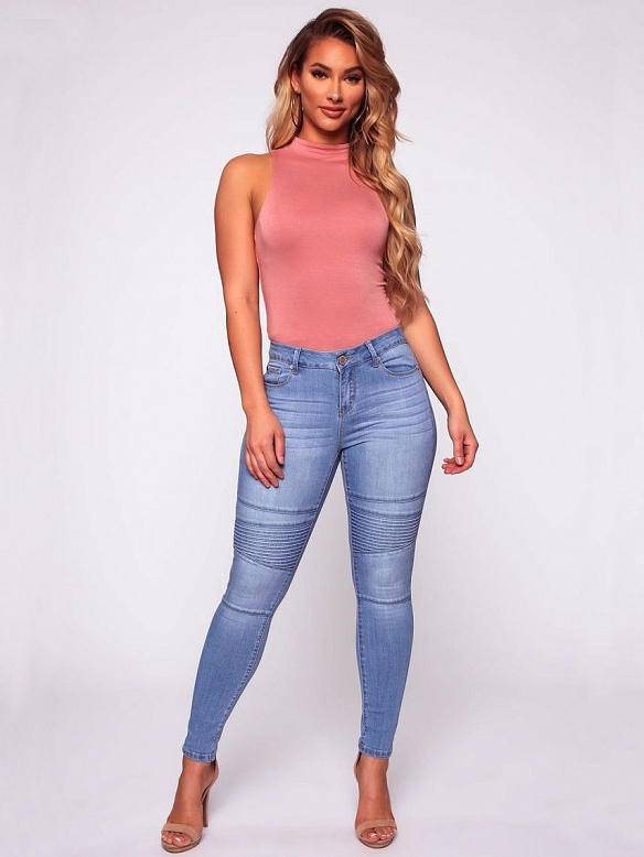 Damen Hohe elastische Skinny Regular Jeans FH134