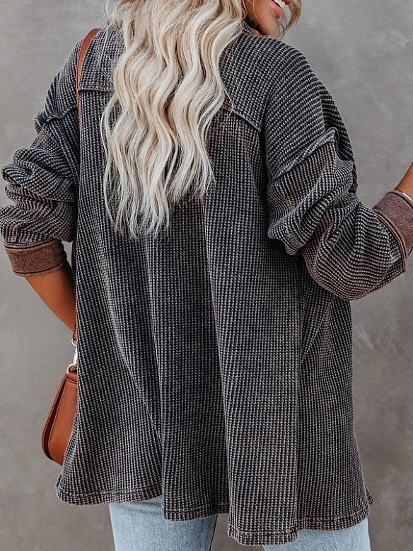 Damen Hemdjacke mit Turn-down-Kragen FT057