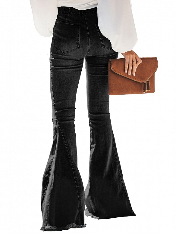 Damen Klassische Hohe elastische Ausgestellte Jeans FH236