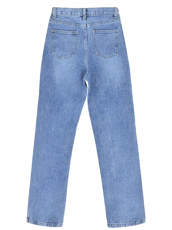 Damen Straight High Jeans mit Destroyed-Details FH178