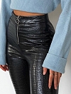 Damen Krokodilmuster Hose aus Lederimitat mit Zippern FH136