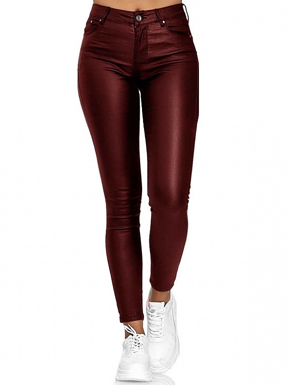 Damen Skinny High Waist Leggings aus Lederimitat FH212