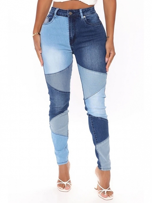 Damen Skinny High Jeans mit Farbblock FH119