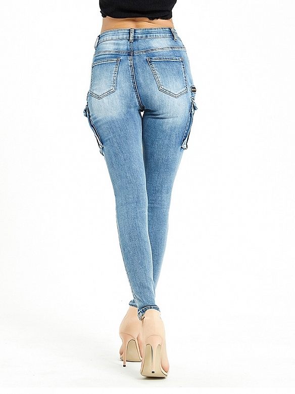 Damen Skinny High Waist Jeans mit Taschen FH223