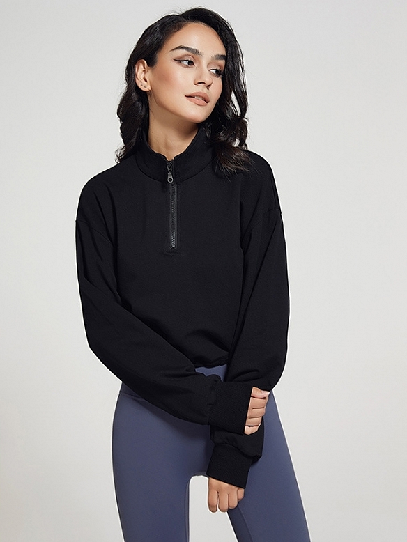 Damen Kurzes Sport Sweatshirt mit Zipper FT067