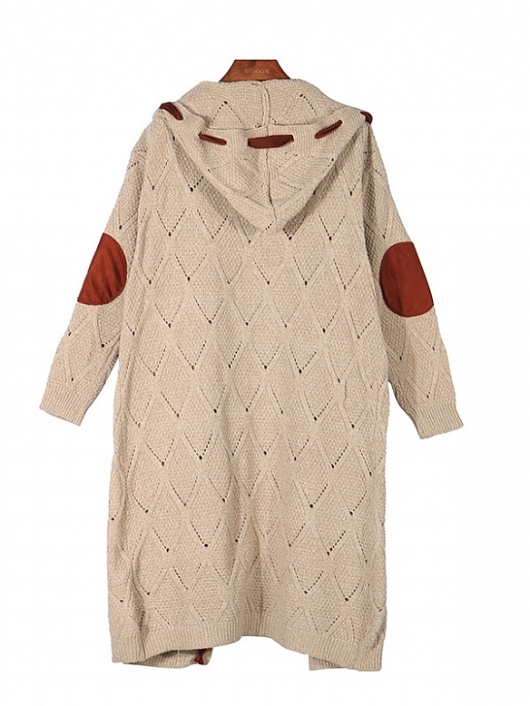 Damen Langer Strickcardigan mit Kapuze FT037