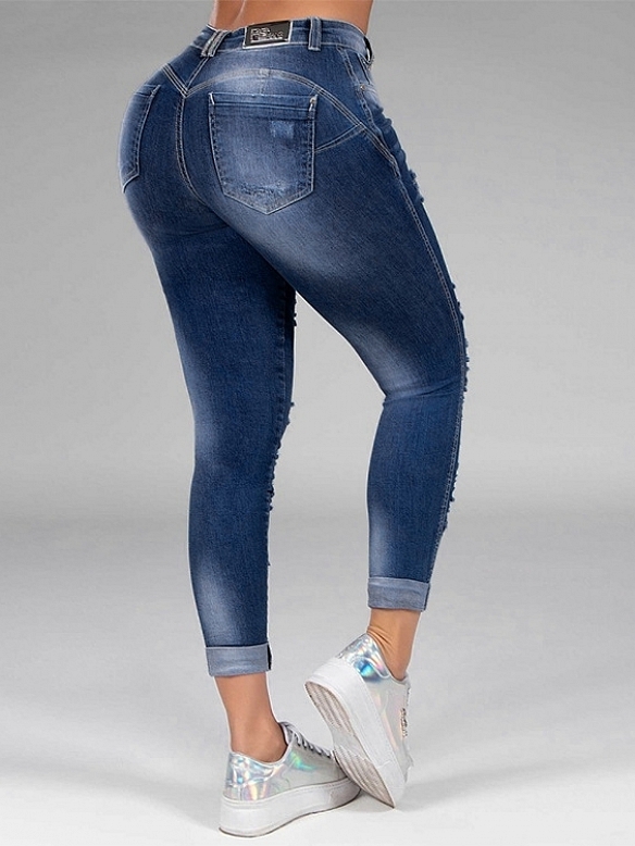 Damen Skinny Regular Jeans mit Destroyed-Details FH163