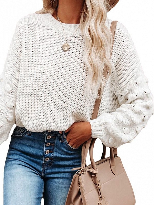 Damen Pullover mit Puffärmel und Bauchansatz QX033